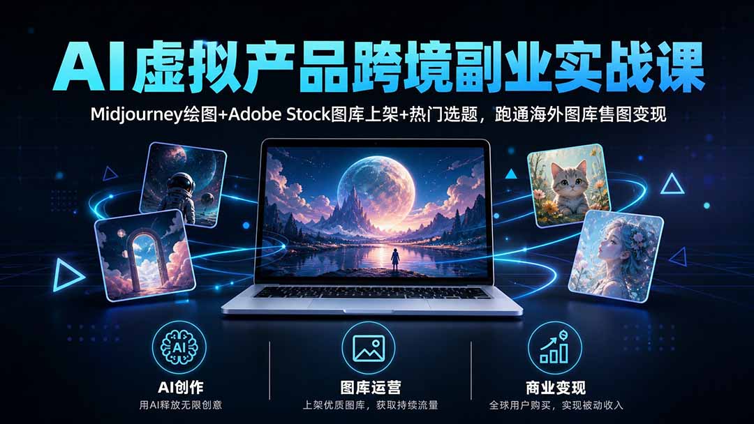 AI虚拟产品跨境副业实战课｜Midjourney绘图+Adobe Stock图库上架+热门选题，跑通海外图库售图变现-网赚项目平台