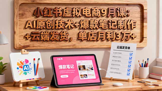 小红书虚拟电商9月课：AI原创技术+爆款笔记制作+云端发货，单店月利3万+-网赚项目平台