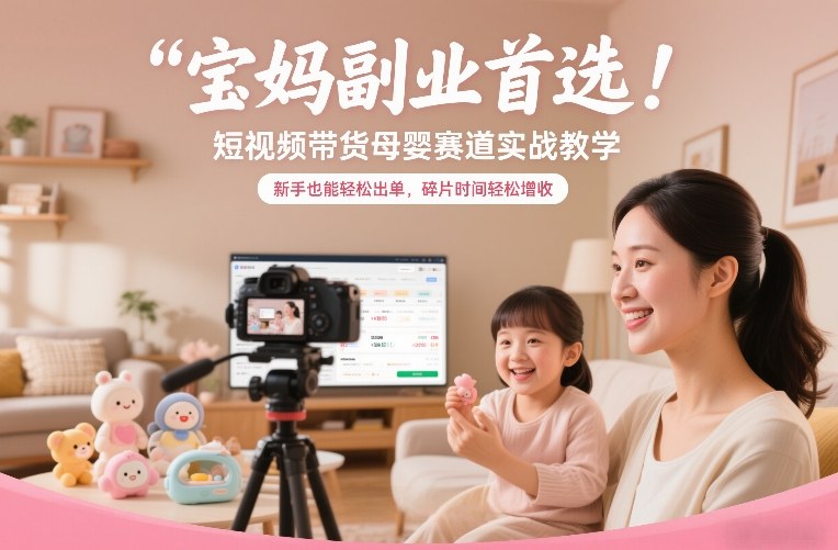 宝妈副业首选！短视频带货母婴赛道实战教学，新手也能轻松出单，碎片时间轻松增收-网赚项目平台