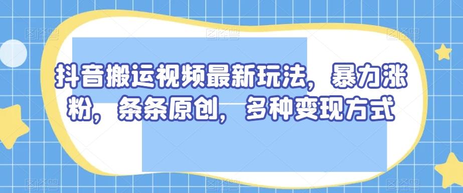 抖音搬运视频最新玩法，暴力涨粉，条条原创，多种变现方式【揭秘】-网赚项目平台