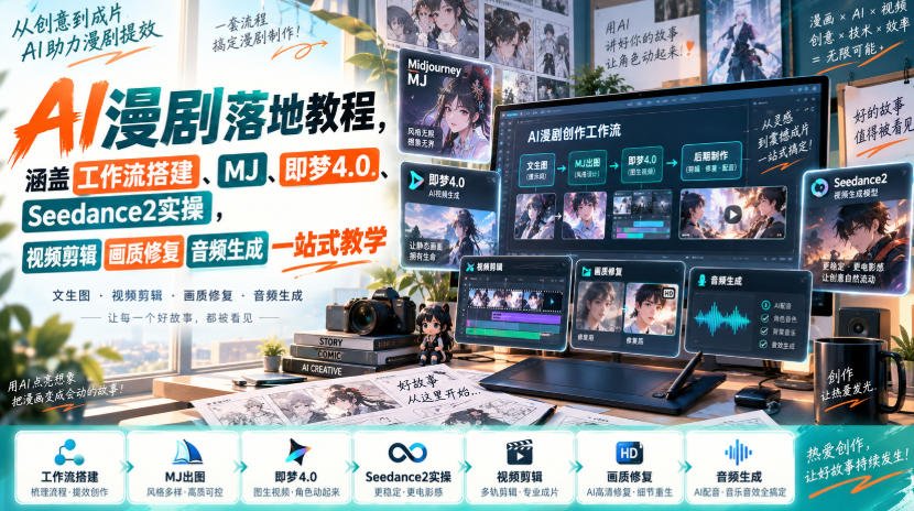 AI漫剧落地教程，涵盖工作流搭建、MJ、即梦4.0、Seedance2实操，视频剪辑画质修复音频生成一站式教学-网赚项目平台