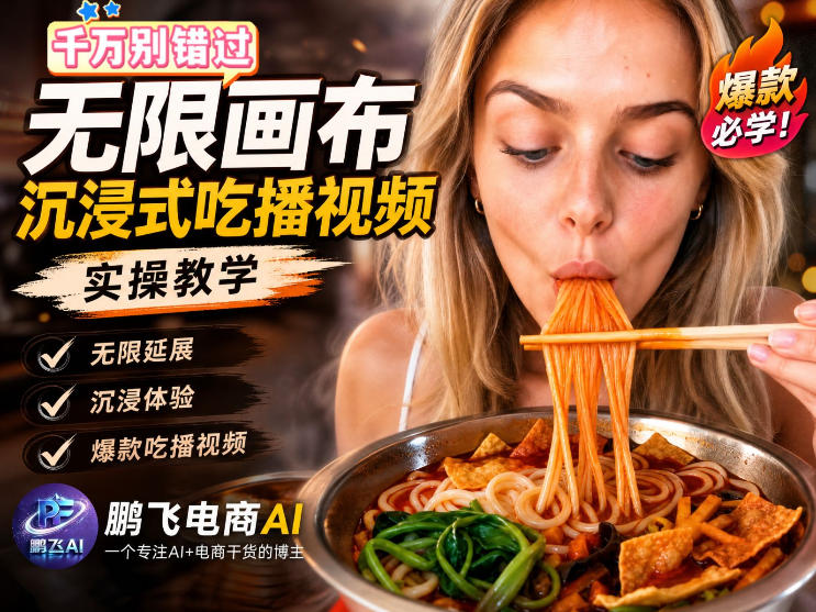 保姆级教程｜用AI无线画布做沉浸式吃播，3步直接出片，无线画布工作流，操作简单好上手-网赚项目平台