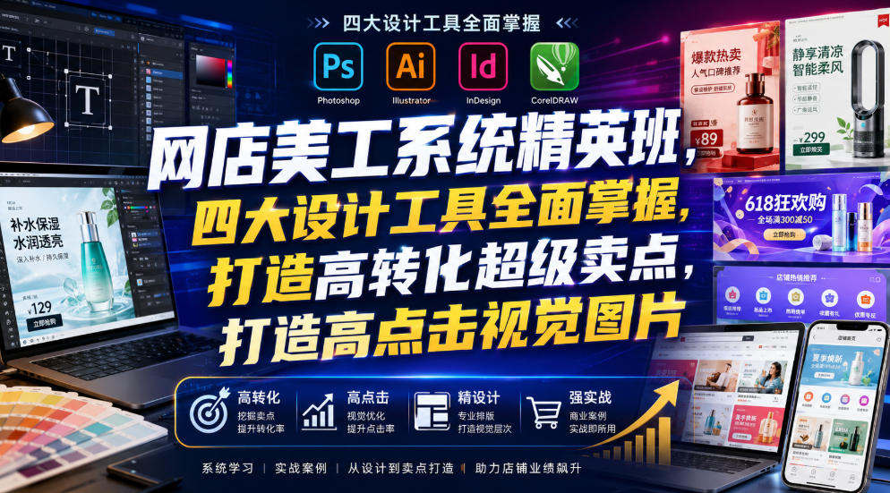 网店美工系统精英班，四大设计工具全面掌握，打造高转化超级卖点，打造高点击视觉图片(2026年7月)-网赚项目平台