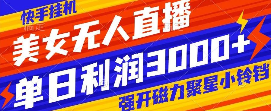 快手挂机，美女无人直播，强开磁力聚星小铃铛，日入3000+-网赚项目平台