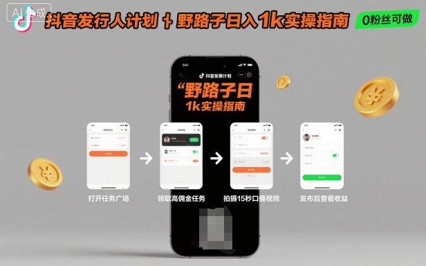 抖音发行人计划全新野路子玩法,随时随地,只要有手机,就能操作,日入1k+【揭秘】-网赚项目平台