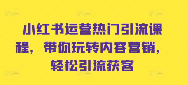 小红书运营热门引流课程，带你玩转内容营销，轻松引流获客-网赚项目平台