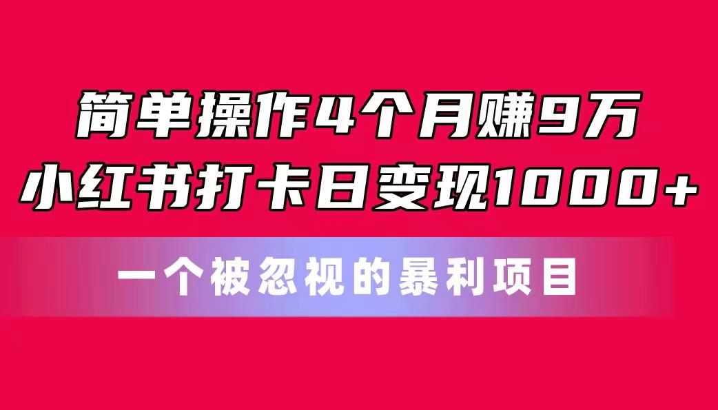 简单操作4个月赚9万！小红书打卡日变现1000+！一个被忽视的暴力项目-网赚项目平台