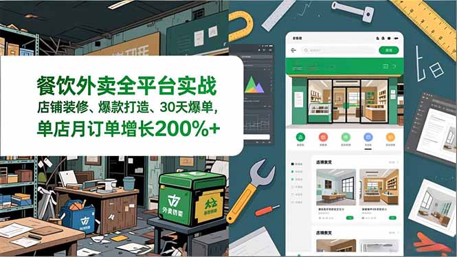 餐饮外卖全平台实战，店铺装修、爆款打造、30天爆单，手把手教学，单店月订单增长200%+-网赚项目平台