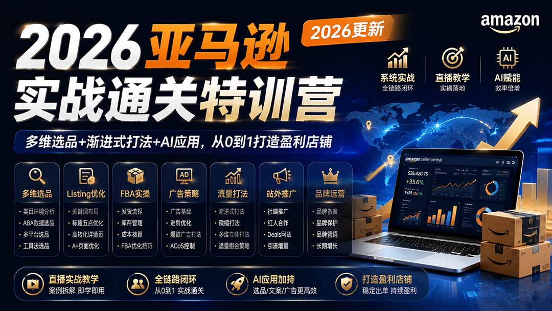 2026亚马逊实战通关特训营-2026更新，多维选品+渐进式打法+AI应用，从0到1打造盈利店铺-网赚项目平台