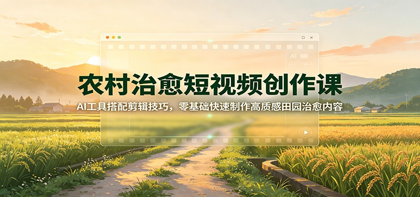 农村治愈短视频创作课：AI工具搭配剪辑技巧，零基础快速制作高质感田园治愈内容-网赚项目平台