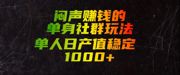 闷声賺钱的单身社群玩法，单人日产值稳定1000+【揭秘】-网赚项目平台