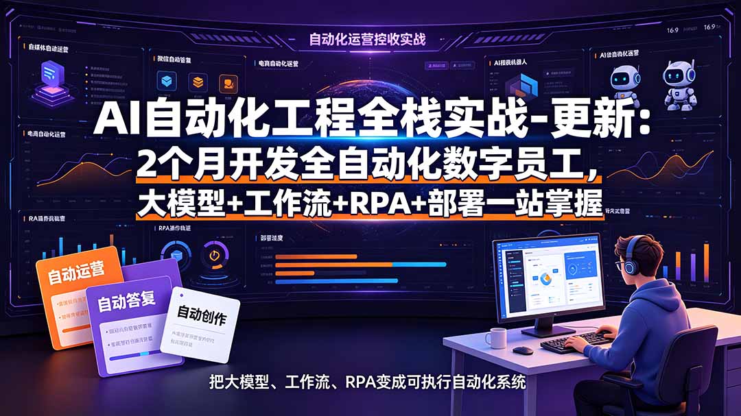 AI自动化工程全栈实战-更新：2个月开发全自动化数字员工，大模型+工作流+RPA+部署一站式掌握-网赚项目平台