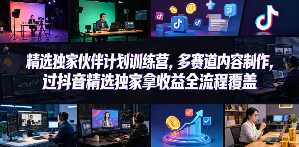 小豁食堂精选独家伙伴计划训练营，多赛道内容制作，过抖音精选独家拿收益全流程覆盖-网赚项目平台