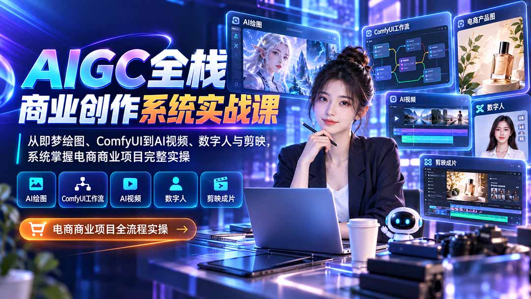 AIGC全栈商业创作系统实战课：从即梦绘图、ComfyUI到AI视频、数字人与剪映，系统掌握电商商业项目完整实操-网赚项目平台