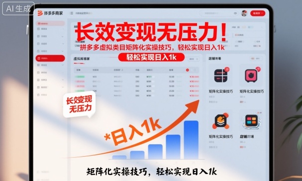 长效变现无压力！拼多多虚拟类目矩阵化实操技巧，轻松实现日入1k【揭秘】-网赚项目平台