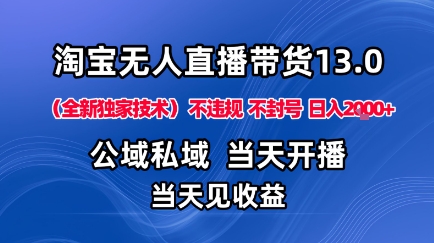 淘宝无人直播13.0，公域私域技术，不封号，不违规布局下半年旺季赛道，日入1K+(独家技术)【揭秘】-网赚项目平台