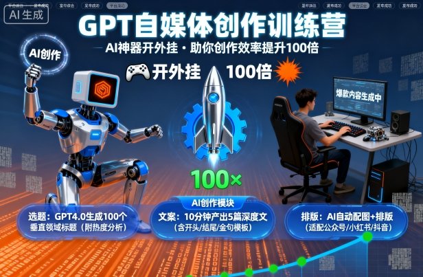 GPT自媒体创作训练营：AI神器开外挂，助你创作效率提升100倍-网赚项目平台