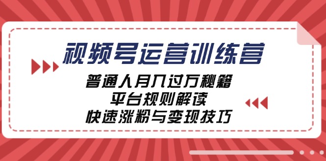 视频号运营训练营：普通人月入过万秘籍，平台规则解读，快速涨粉与变现-网赚项目平台