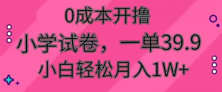 0成本开撸，小学试卷，一单39.9，小白轻松月入1W+-网赚项目平台