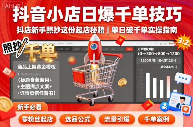 抖音小店日爆千单技巧，抖店新手照抄这份起店秘籍，单日破千单-网赚项目平台