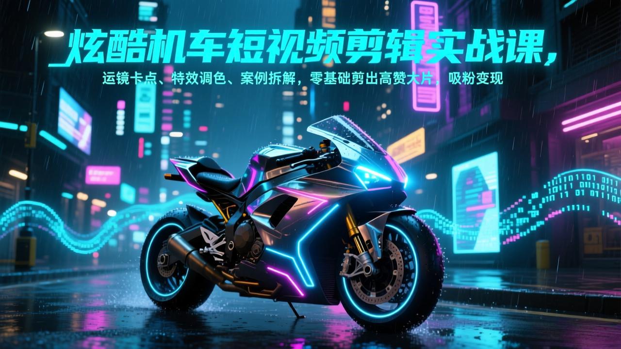 炫酷机车短视频剪辑实战课,运镜卡点、特效调色、案例拆解,零基础剪出高赞大片,吸粉变现-网赚项目平台