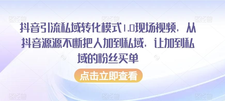抖音引流私域转化模式1.0现场视频，从抖音源源不断把人加到私域，让加到私域的粉丝买单-网赚项目平台