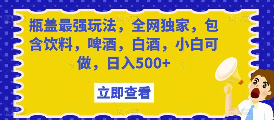 瓶盖最强玩法，全网独家，包含饮料，啤酒，白酒，小白可做，日入500+【揭秘】-网赚项目平台