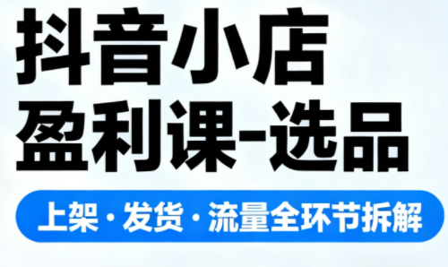 抖音小店盈利课-选品·上架·发货·流量全环节拆解-网赚项目平台