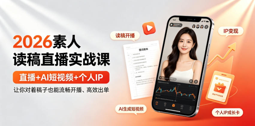 2026素人读稿直播实战课｜直播+AI短视频+个人IP，让你对着稿子也能流畅开播、高效出单-网赚项目平台