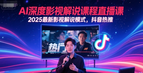 AI深度影视解说课程直播课，2025最新影视解说模式，抖音热推-网赚项目平台