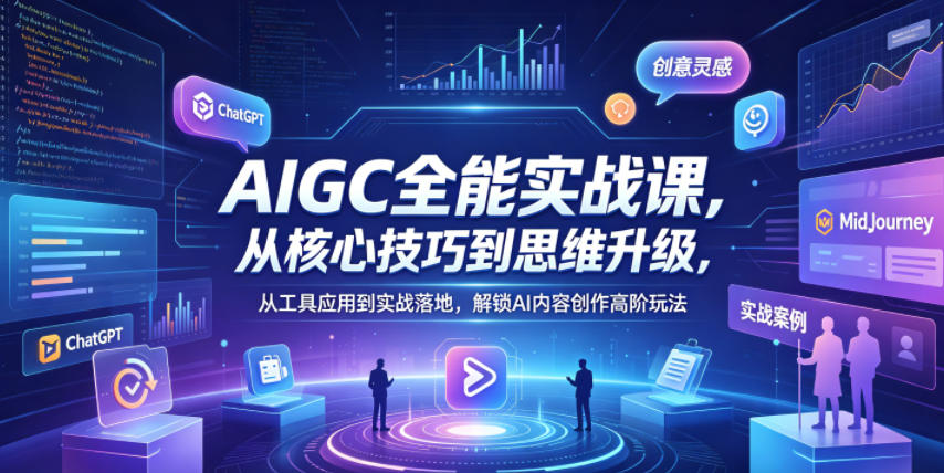 AIGC全能实战课，从核心技巧到思维升级，从工具应用到实战落地，解锁AI内容创作高阶玩法-网赚项目平台