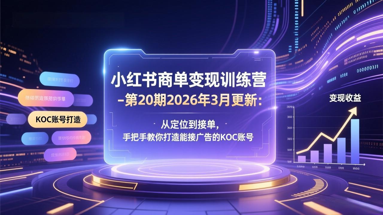 小红书商单变现训练营-第20期26年3月更新：从定位到接单，手把手教你打造能接广告的KOC账号-网赚项目平台