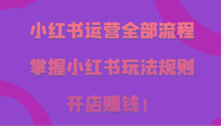 小红书运营全部流程，掌握小红书玩法规则，开店赚钱！-网赚项目平台
