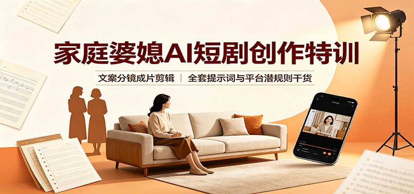 家庭婆媳AI短剧创作特训：文案分镜成片剪辑，全套提示词与平台潜规则干货-网赚项目平台