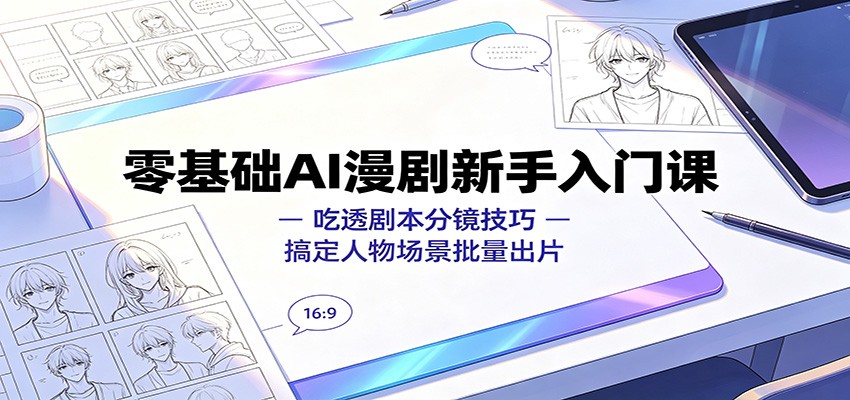 零基础AI漫剧新手入门课：吃透剧本分镜技巧，搞定人物场景批量出片-网赚项目平台
