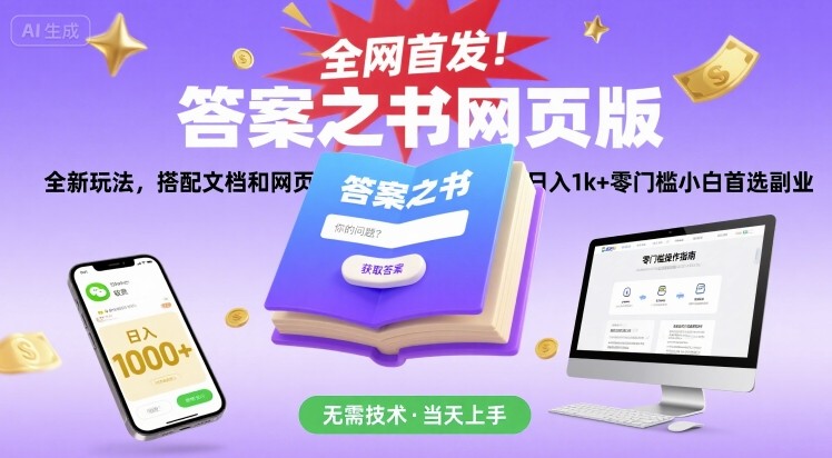 全网首发！答案之书网页版，全新玩法，搭配文档和网页，日入1k+零门槛小白首选副业【揭秘】-网赚项目平台