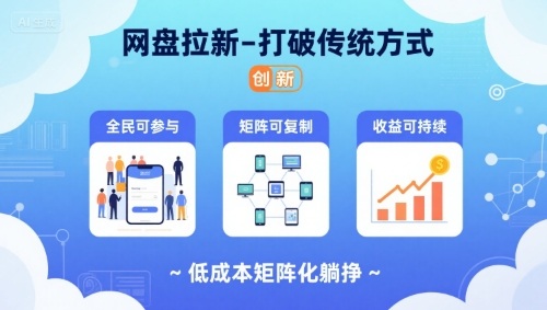 网盘拉新-打破传统方式,低成本矩阵化躺挣,全民可参与、矩阵可复制、收益可持续【揭秘】-网赚项目平台