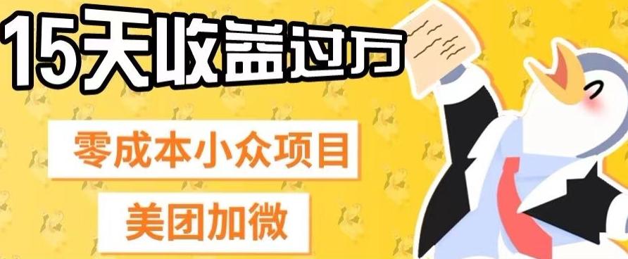 零成本小众项目，美团加微，一单4.5+，15天已经有人赚上万收益-网赚项目平台