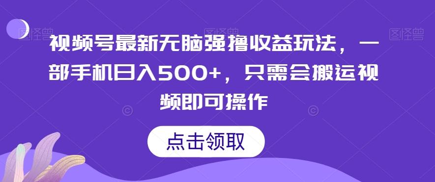 视频号最新无脑强撸收益玩法，一部手机日入500+，只需会搬运视频即可操作-网赚项目平台