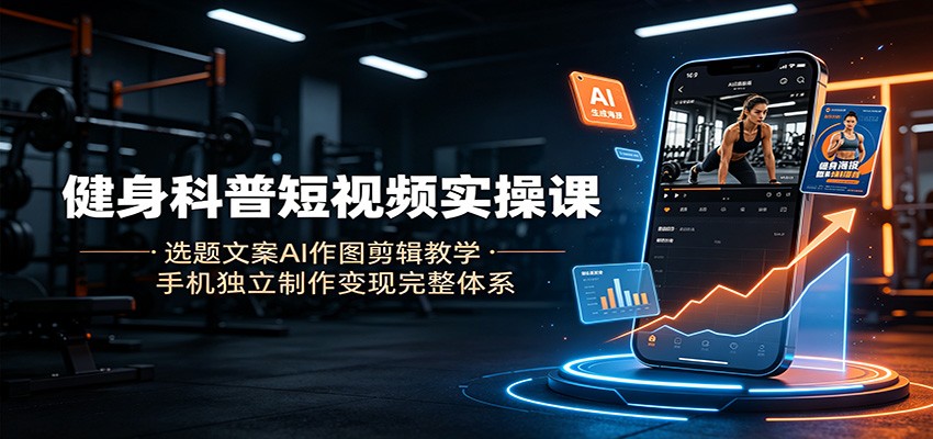 健身科普短视频实操课：选题文案AI作图剪辑教学，手机独立制作变现完整体系-网赚项目平台
