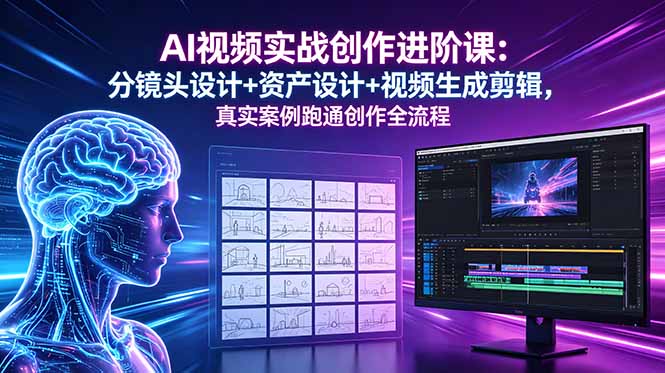 AI视频实战创作进阶课：分镜头设计+资产设计+视频生成剪辑，真实案例跑通创作全流程-网赚项目平台