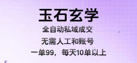 玉石玄学全自动私域成交，一单99每天十单以上，无需人工和矩阵账号，蓝海项目直接干【揭秘】-网赚项目平台