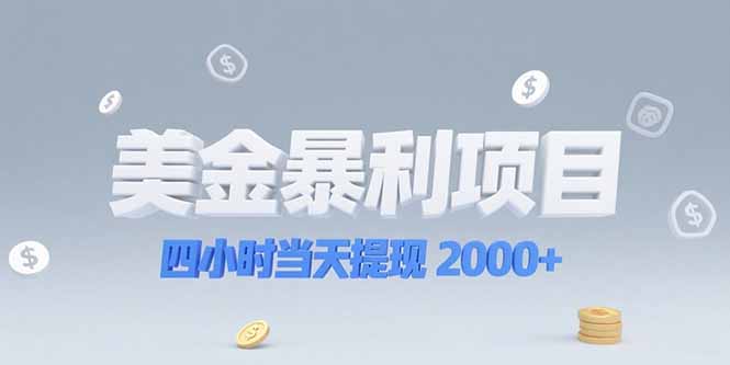 美金暴利项目，四小时当天提现 2000+机会留给会选赛道的人-网赚项目平台