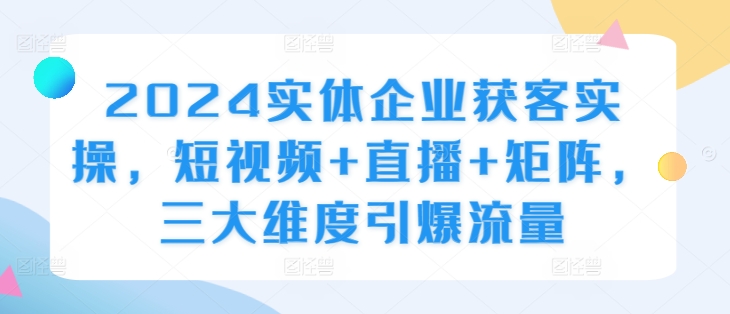 2024实体企业获客实操，短视频+直播+矩阵，三大维度引爆流量-网赚项目平台