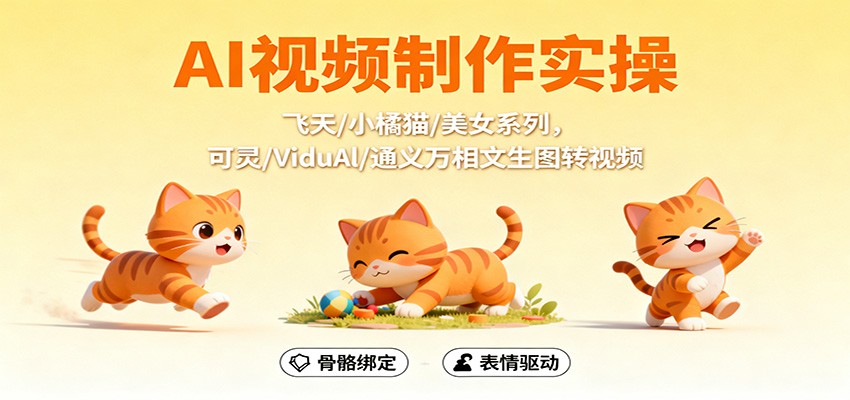 AI视频制作实操,飞天/小橘猫/美女系列,可灵/ViduAl/通义万相文生图转视频-网赚项目平台