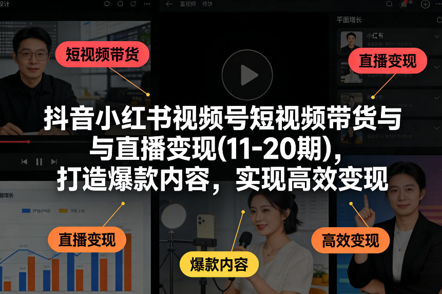 抖音小红书视频号短视频带货与直播变现(10-21期)，打造爆款内容，实现高效变现(更新05月08日)-网赚项目平台