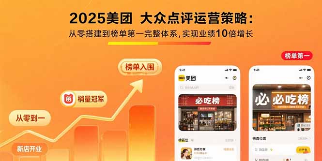 2025美团 大众点评运营策略:从零搭建到榜单第一完整体系,实现业绩10倍增长-网赚项目平台