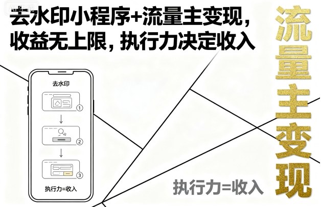 去水印小程序+流量主变现，收益无上限，执行力决定收入-网赚项目平台