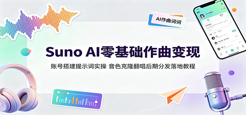 Suno AI零基础作曲变现：账号搭建提示词实操，音色克隆翻唱后期分发落地教程-网赚项目平台