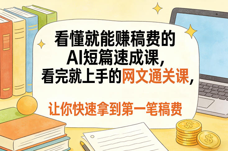 看懂就能賺稿费的AI短篇速成课，看完就上手的网文通关课，让你快速拿到第一笔稿费(更新5月)-网赚项目平台